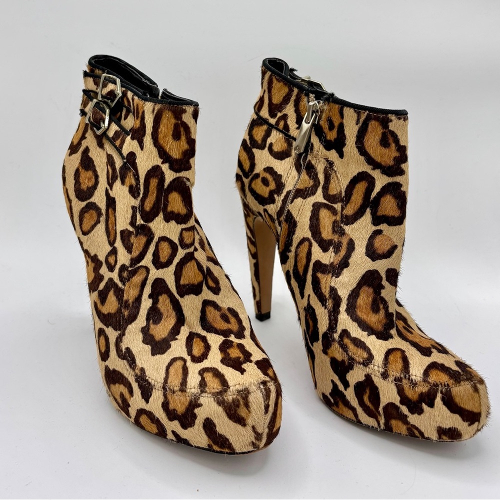 Leather Calf Leopard Print Ankle Boots